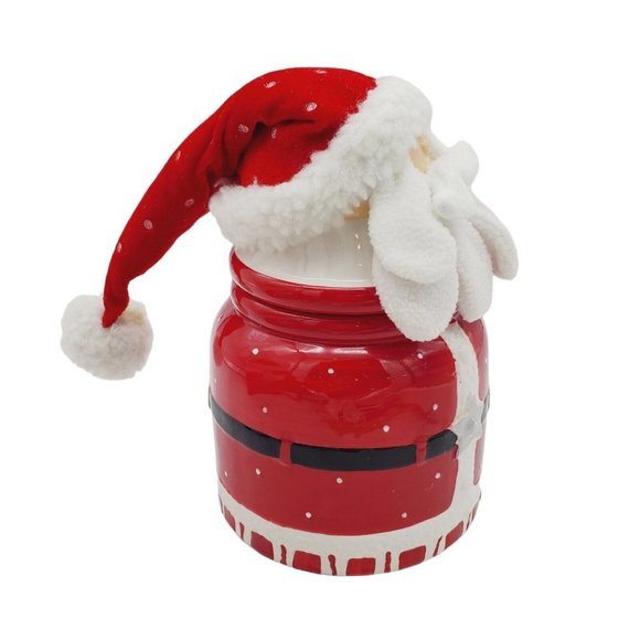 Santa Claus Ceramic Cookie Jar With Cloth Hat & Beard 11 inch  Christmas Vintage - Picture 3 of 9
